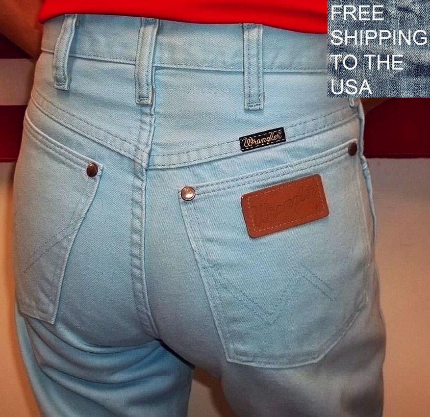 High waisted Wrangler jeans vintage womens straight leg aquamarine color size 7 W28 L31 laundered very good condition  free US shipping