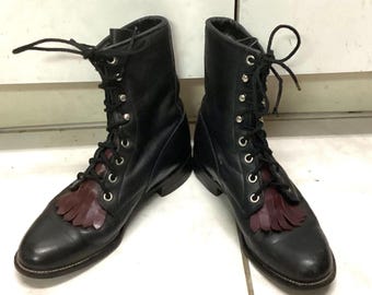 Granny boots kiltie roper cowgirl vintage Justin 506 black womens 5.5