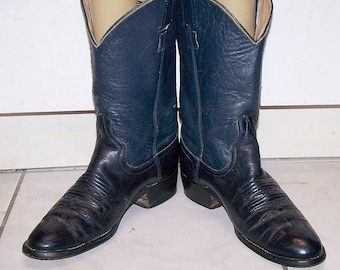 Botas vaqueras vintage Larry Mahan estilo roper: cuero azul marino, talla 6.5 para mujer (EE. UU.)