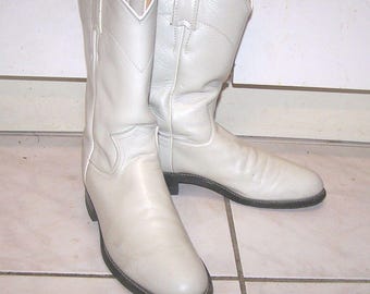 Vintage Justin Roper Boots: off white Leather Western Low Heel, Women's Size 6.5B