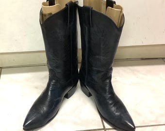 Kowbojskie buty Rancho Loco z ostrymi noskami, granatowe, skórzane, damskie, rozmiar 7B, wąskie