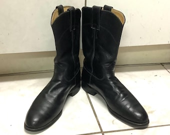 Stivali vintage Justin Roper: stile cowgirl western da donna in pelle nera, taglia 7.5, calzata stretta.