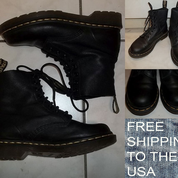 Dr Doc Martens 1460 Pascal Virginia lace up boots bouncing soles black leather womens US6 UK4, EU37 slightly worn very good free US shipping