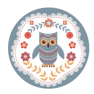 Scandinavian Round Rug hooking punching Owl  Pattern