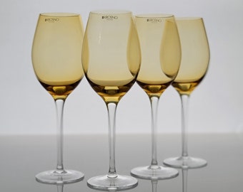 Krosno Poland Amber Wine Goblets | Set of 4