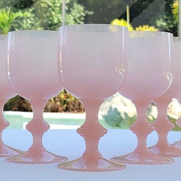 Portieux Vallerysthal Soft Pink Opaline Water or Wine Goblets | Set of 8