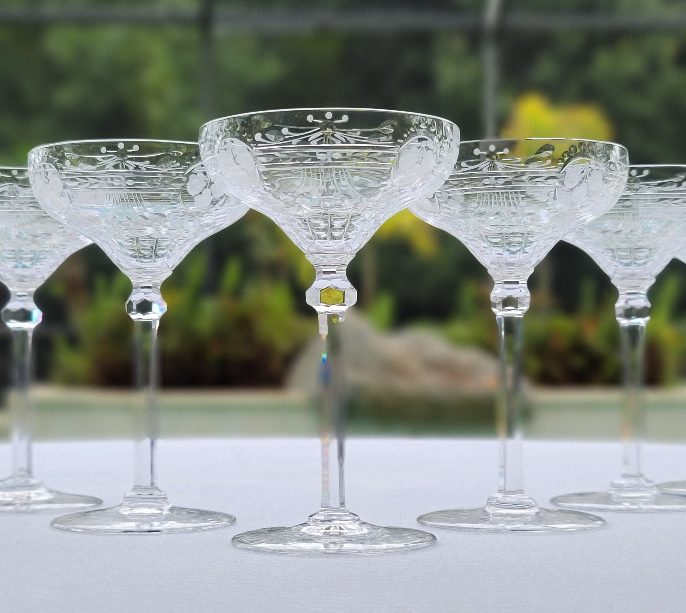 Set of 4 Cut Crystal-style Coupe Champagne Tower Glasses New Years Eve  Holiday Celebration or Romantic Wedding Decor Table Scape Drinkware 