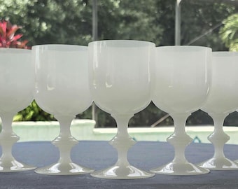 Portieux Vallerysthal Translucent Soft White Opaline Water (or Wine) Goblets - Set of 8