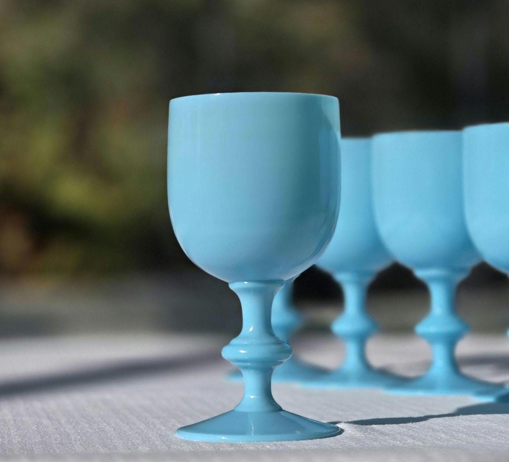 Portieux Vallerysthal Blue Opaline Water (or Wine) Goblets: Set of