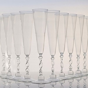 Juliska Katrina Blown Glass Twisted Ribbon Champagne Flutes Toasting Glasses | Set of 4 (Three Sets Available)