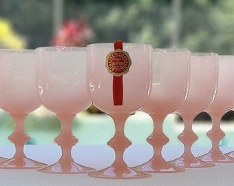 Portieux Vallerysthal Soft Pink Transparent Opaline Water (or Wine) Goblets | Set of 8