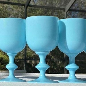 Portieux Vallerysthal Blue Opaline Water (or Wine) Goblets - Set of 8 (2 sets available)