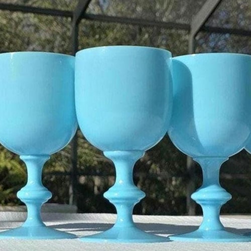 Portieux Vallerysthal Blue Opaline Water (or Wine) Goblets: Set of