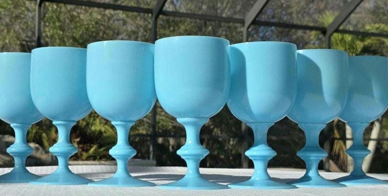 Portieux Vallerysthal Blue Opaline Water (or Wine) Goblets - Set of 8 (2 sets available)