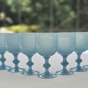 Portieux Vallerysthal Blue Opaline Water (or Wine) Goblets: Set of
