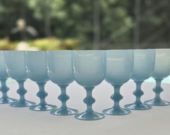 Portieux Vallerysthal Translucent Blue Opaline Water (or Wine) Goblets - Set of 8