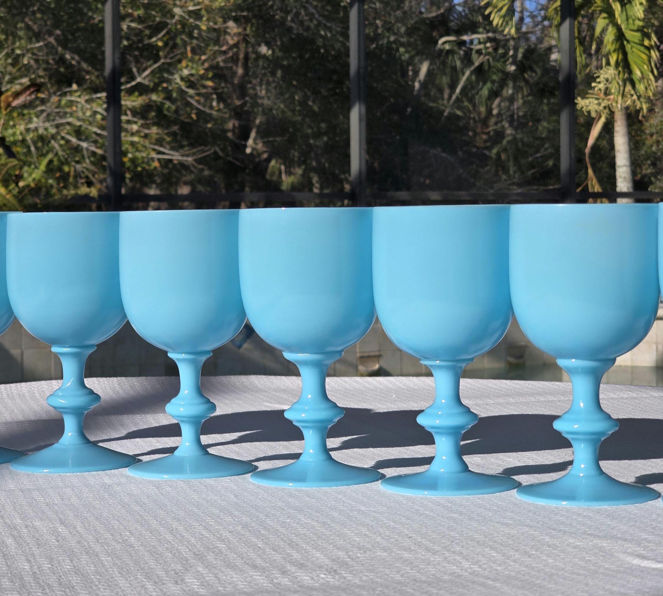Portieux Vallerysthal Blue Opaline Water (or Wine) Goblets: Set of