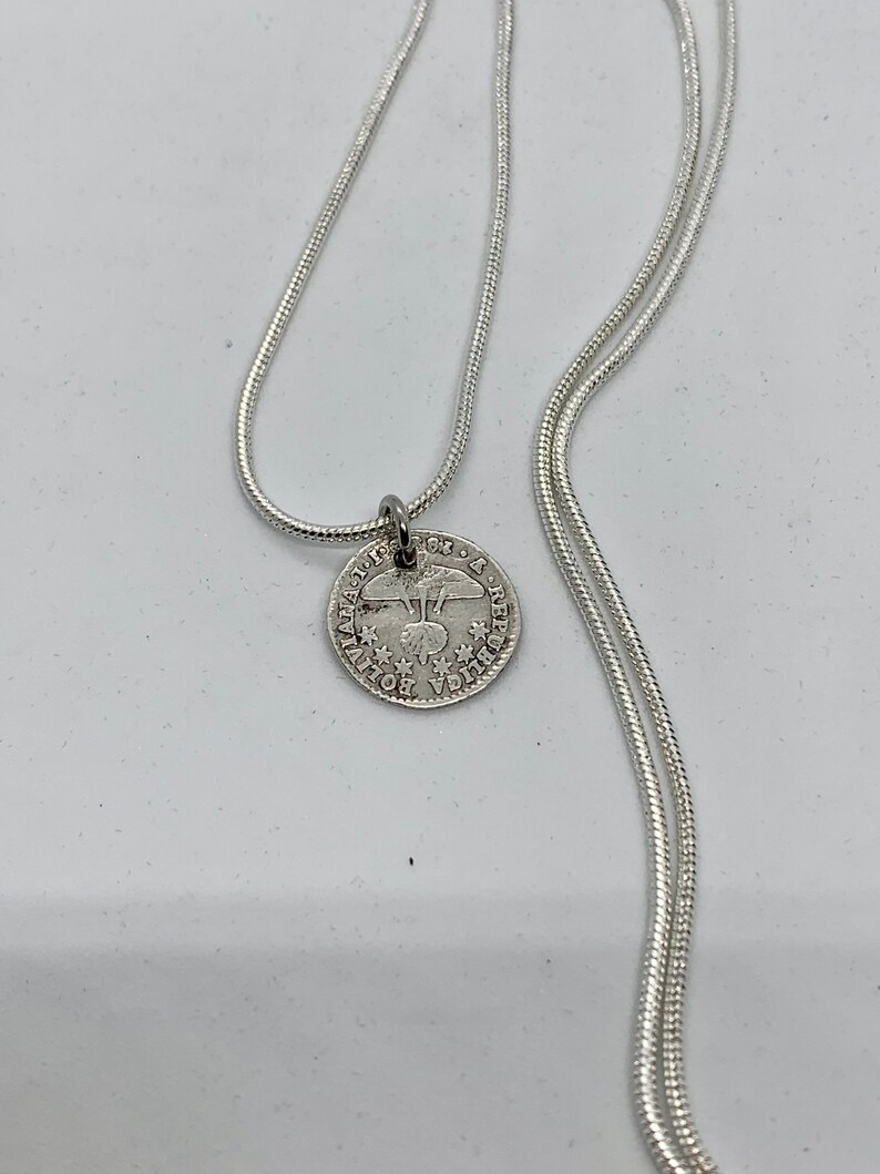 Silver 1830 Bolivian 1 Sol Coin Necklace Bolivian Heritage Silver Coin Old Pendant Charm Antique 1830 Bolivian Coin Pendant