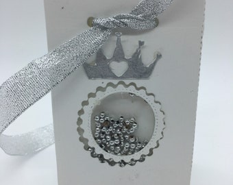 Scatolina portaconfetti con corona principessa-oblò con perline-confezione da 15 scatoline