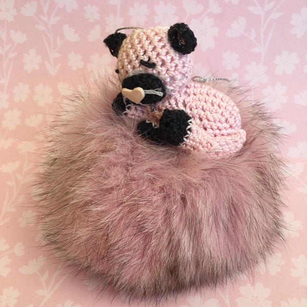 Gattino rosa portachiavi amigurumi con pom pom pelliccia soffice