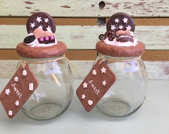 Barattolo in vetro riciclato decorato a mano con biscotti e tag-biscotto Ideale per dolci zucchero o caffè Regalo unico e sostenibile