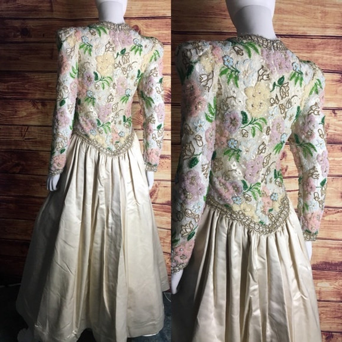 Vintage 1950s Debutante Dress Pastel Beaded Champagne Satin Etsy