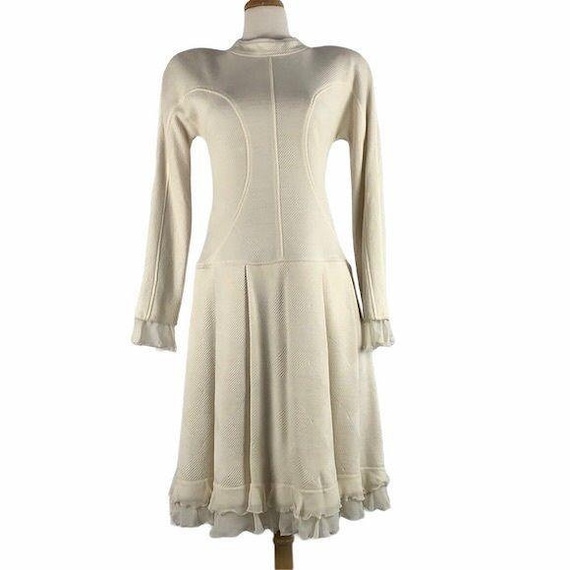 VINTAGE Cream Dress Mock Neck Aline