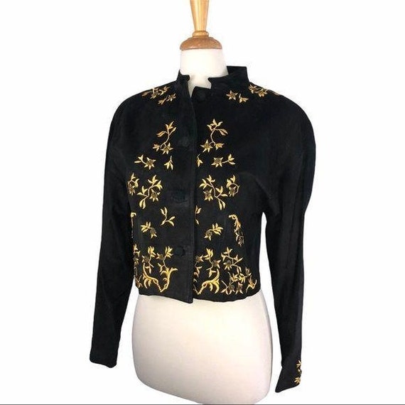 Vintage Pia Rucci Suede & Gold Embroidered Jacket