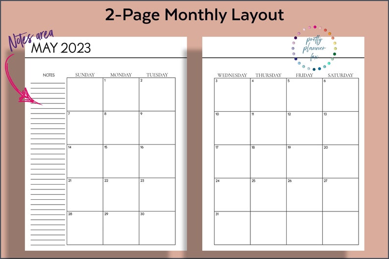 Dated Monthly Planner Printable 2023 Happy Planner Classic Etsy