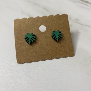 Monstera Leaf Wood Stud Earrings