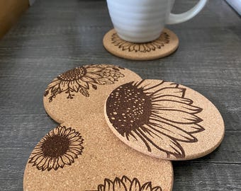 Sunflower Cork Coaster Set