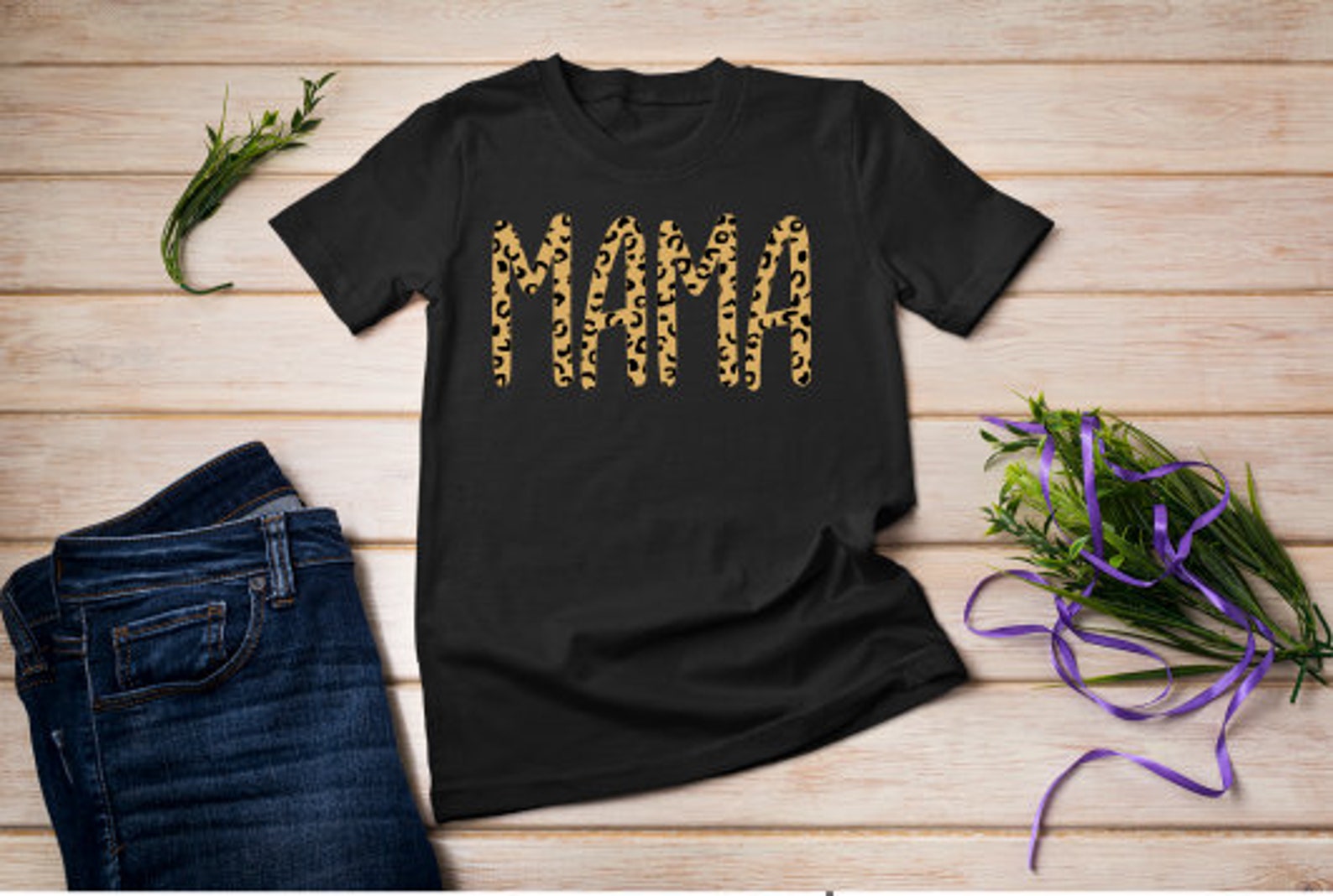 Mama in Leopard Print Black Tee Mom Shirt Tee For Her Mom | Etsy