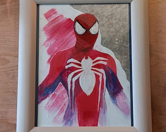 Spiderman Acrylic on 10 x 13 metal in frame.