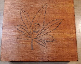 smiley face pot leaf wood stash box with round break plate. See pics for size.