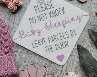 Do not knock, do not disturb, leave parcels, front door sign, baby sleeping,