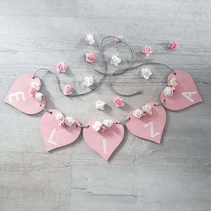 Personalised Heart Bunting,  Wooden Heart decor, Bedroom Accessory, Any Name, Nursery Decor, Handmade, New Baby Girl Gift, Keepsake, Bedroom