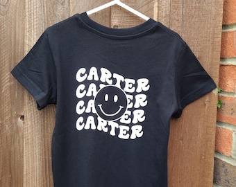 Personalised kids tshirt, personalised thsirt, name tshirt, smiley face tshirt, kids clothing