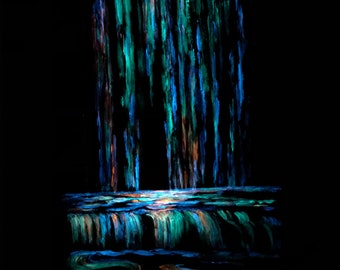 Light Falls - Glow In The Dark Painting - Glowing Art - Waterfall - Misty Waterfall - River - Colorful Abstract - Abstract Art