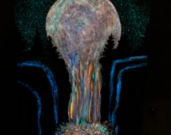 After Midnight - Glow In The Dark Painting - Glowing Art - Moon Melting into Waterfall - Moonlight - Surreal Art