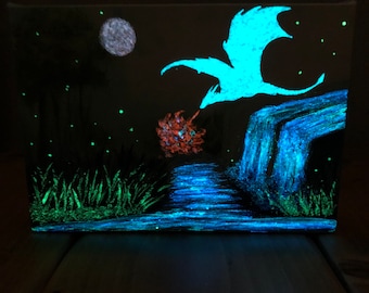 Bedtime Protector - Glow In The Dark Painting - Glowing Art -Dragon - Fire Breathing Dragon - Night Light - Inner Strength