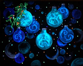 Come In Closer - Glow In The Dark Painting - Glowing Art - Christmas Decor - Christmas Ornaments - Blue Christmas - Christmas Lights
