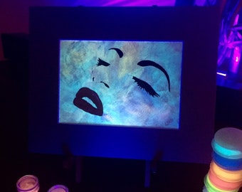 Inner Goddess - Glow In The Dark Painting - Glowing Art - Sensual - Be Confident - Red Lipstick - Spa Gift - Gift for Her