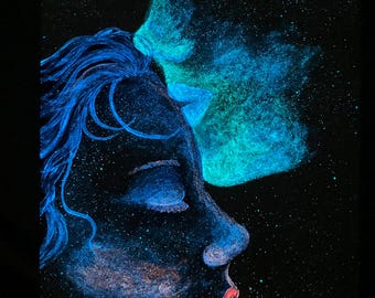 When I Close My Eyes - Glow In The Dark Painting - Glowing Art - Forehead Kiss - Love Remembered