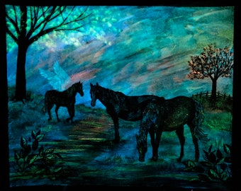 Serenity - Glow In The Dark Painting - Glowing Art - Horses - Horse Ranch - Farm Life - Painted Pony - Pet Memorial