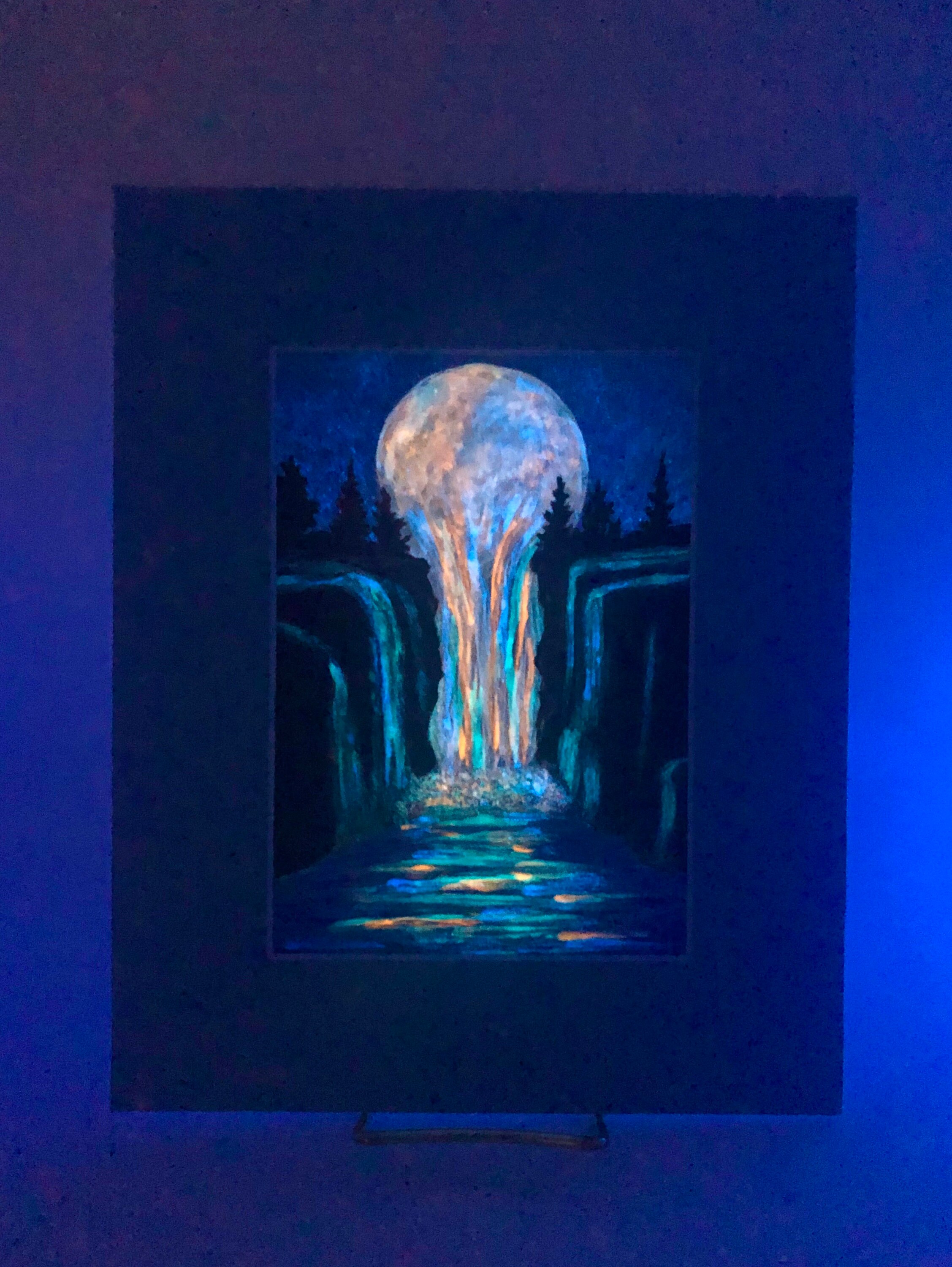 After Midnight Glow In The Dark Painting Glowing Art Moon Melting into Waterfall