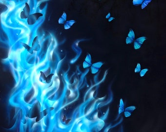 Phoenix Souls - Airbrush Painting - Survivor - Flames and Butterflies - Surreal Art - Through The Fire