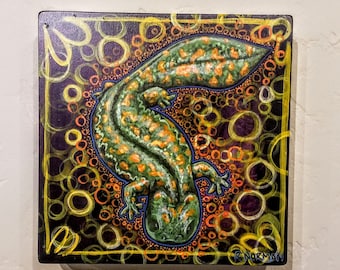 Hellbender. Ozark amphibian painting on wood. For the nature lover.