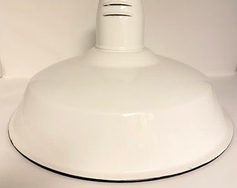 White Enamel Vintage Factory Pendant Light Shade, Farmhouse Light, Shade with black rim, Excellent condition, Antique Warehouse Shade