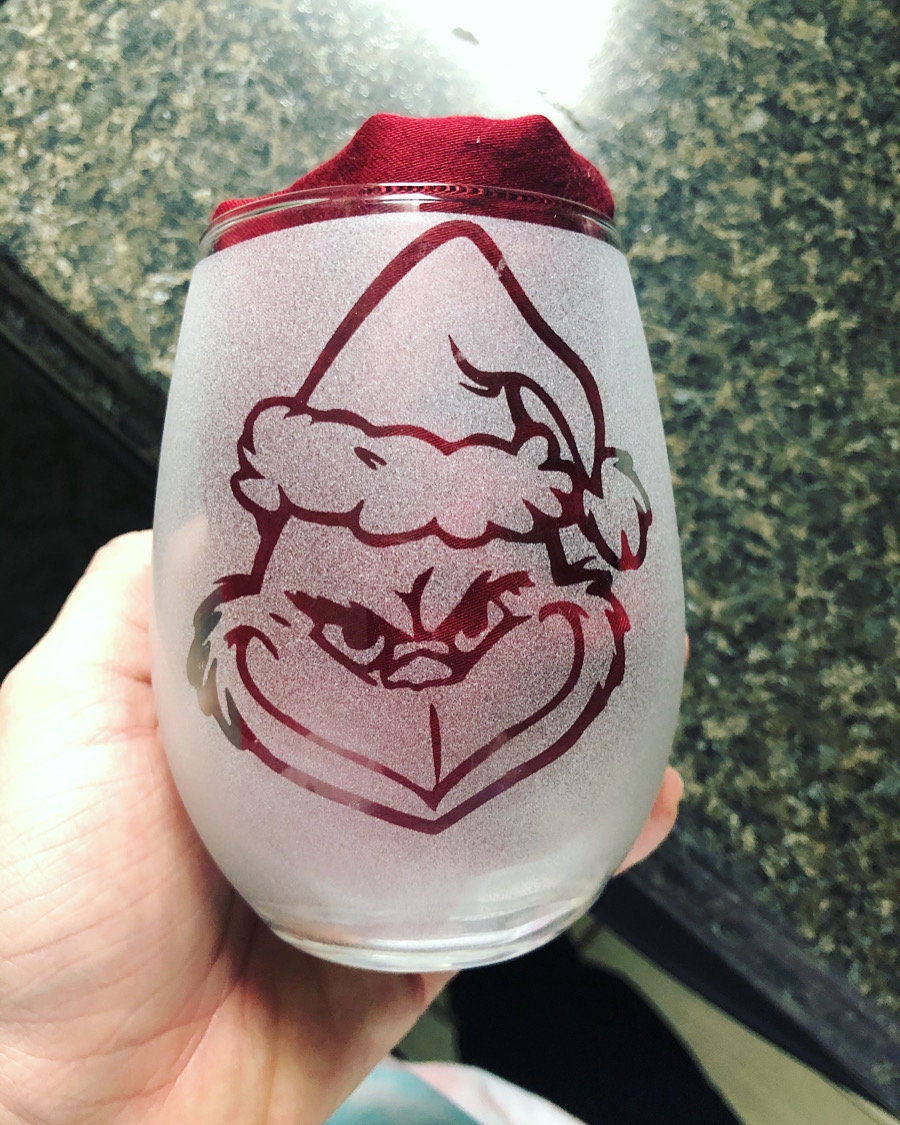 Grinch Christmas Grinch wine glass etched wine glass Etsy