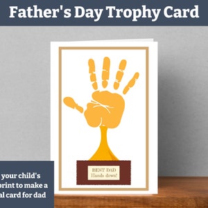 Impresión a mano Trofeo Tarjeta del Día del Padre Artesanía / Regalo de huella de mano de papá / Recuerdo artesanal de huella de mano personalizado DIY / Tarjeta imprimible / Regalo para papá